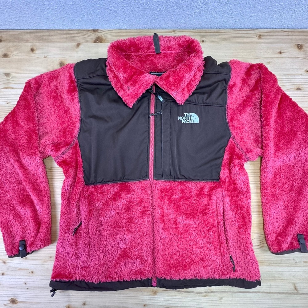 The North Face Polartec Furry Fleece Jacket Womens M Pink Brown‎ Full Zip Winter